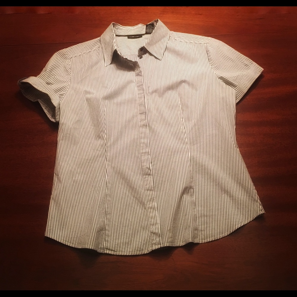 Navy Blue and white striped short sleeve shirt